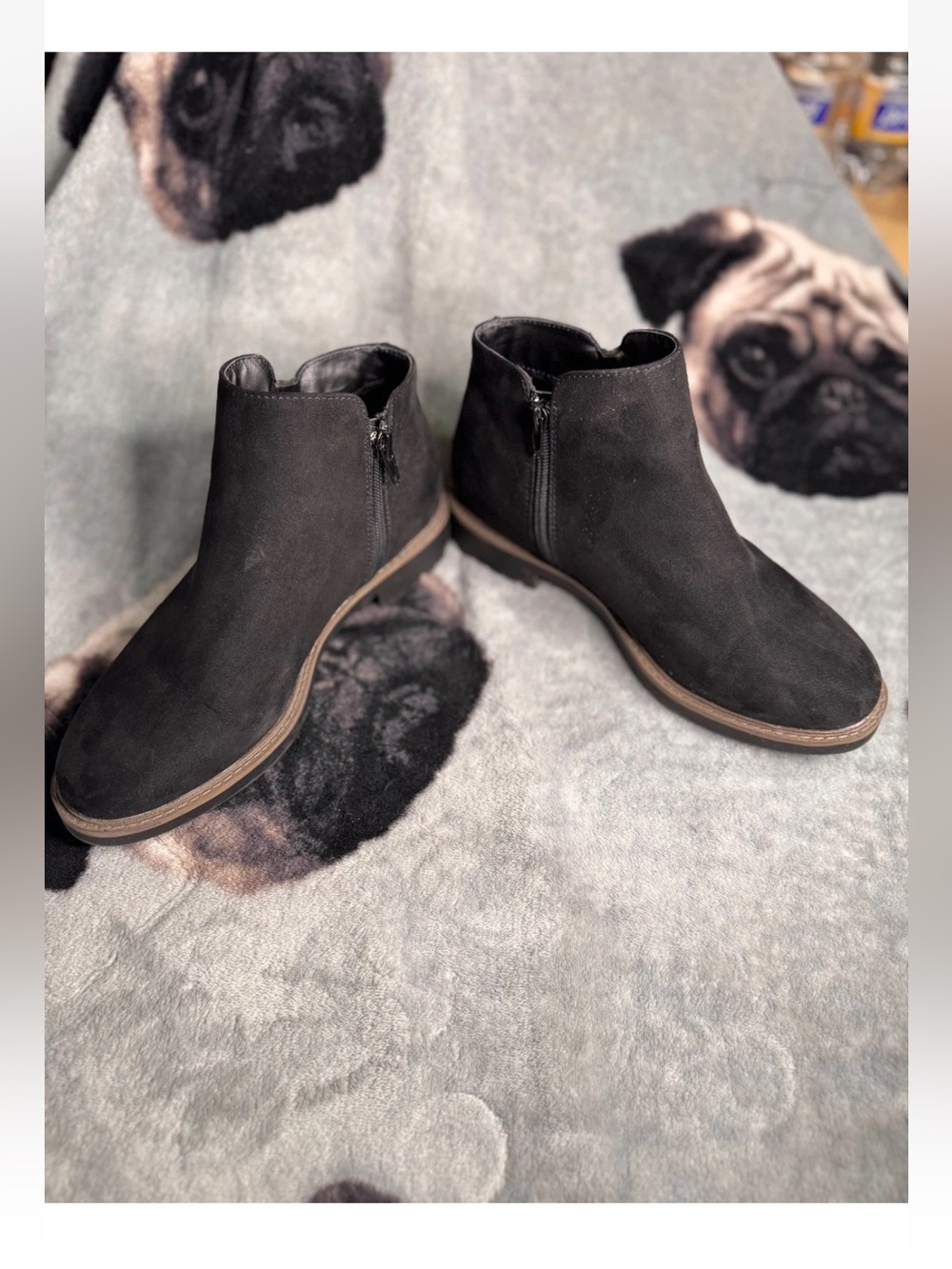 Esprit Black Suede Ankle Booties Boots Shoes with Side Zip - Picture 2 of 9